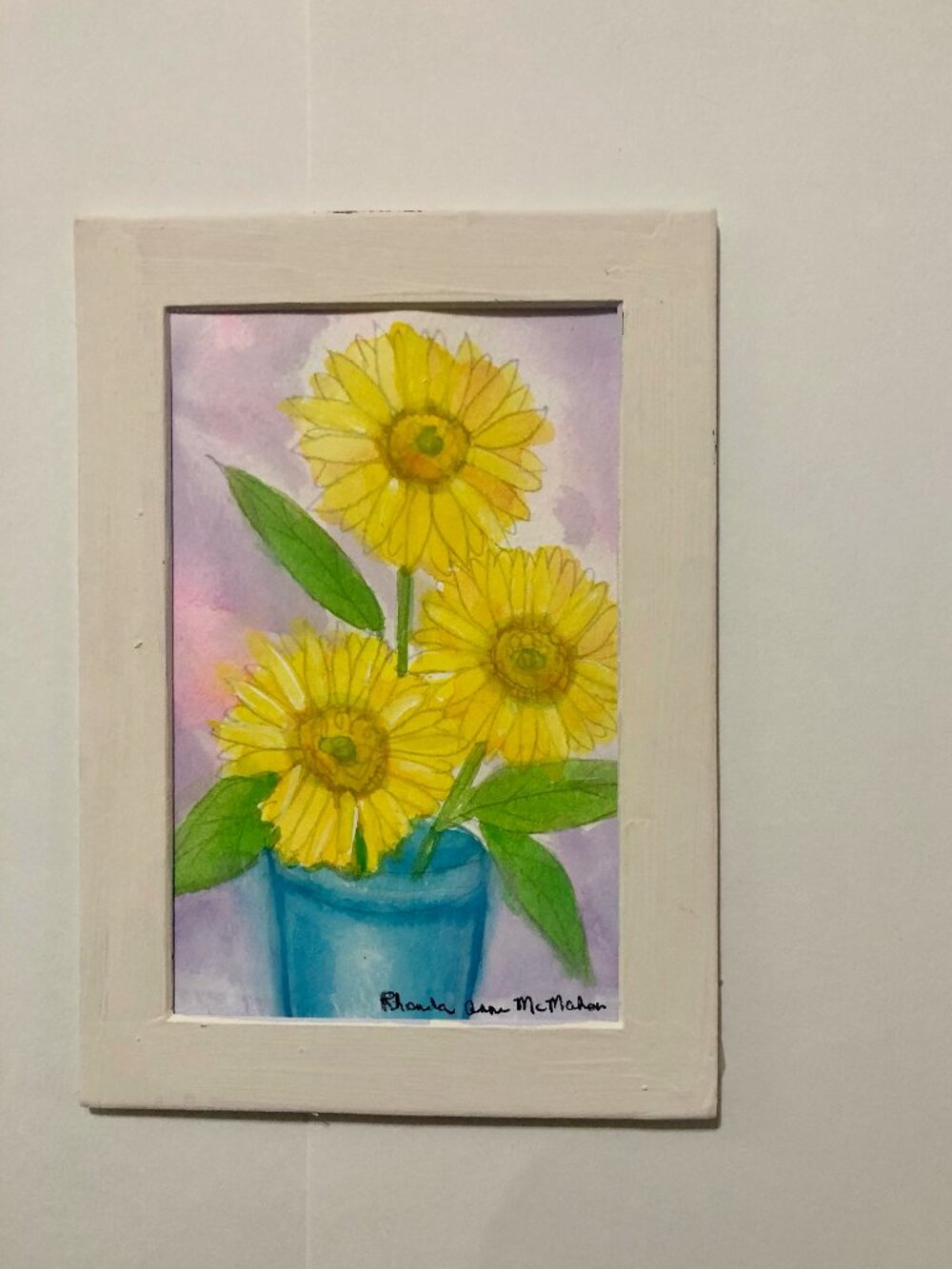 Summer Sunflowers in Vase Watercolor Painting - Picture 2 of 5